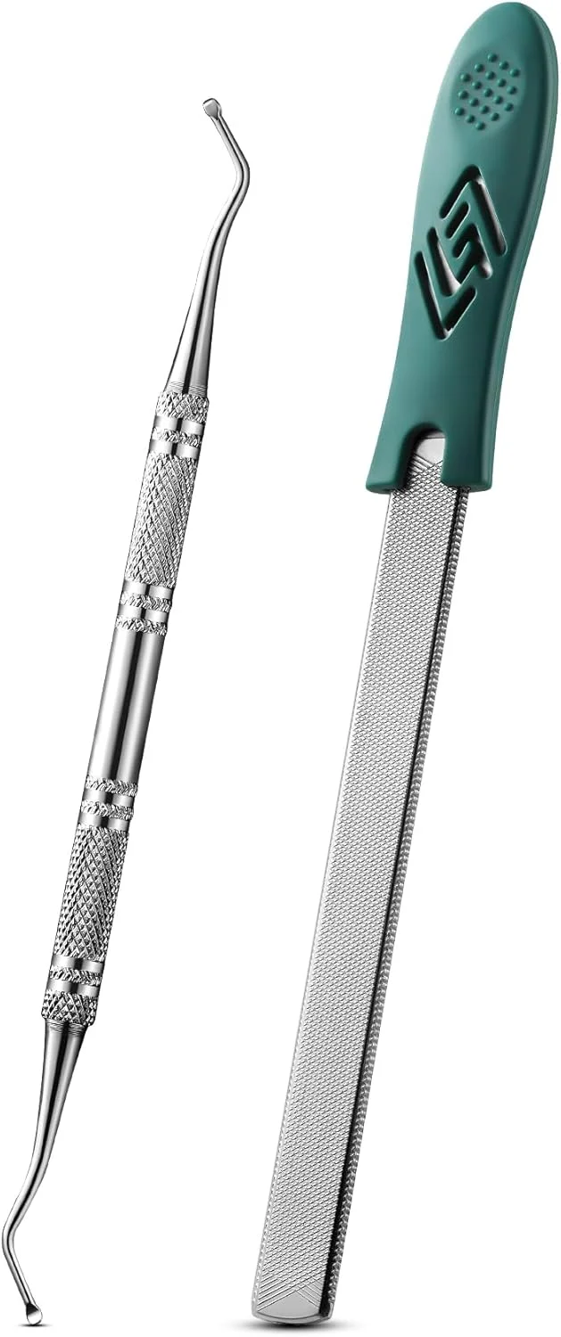 سوهان ناخن پا FVION برای ناخن های ضخیم و لیفتر ناخن پا، ست 2 عددی سوهان ناخن استیل ضد زنگ و تسکین ناخن فرورفته، سوهان فلزی بادوام برای سالمندان، ابزار پدیکور مردانه و زنانه (سبز)