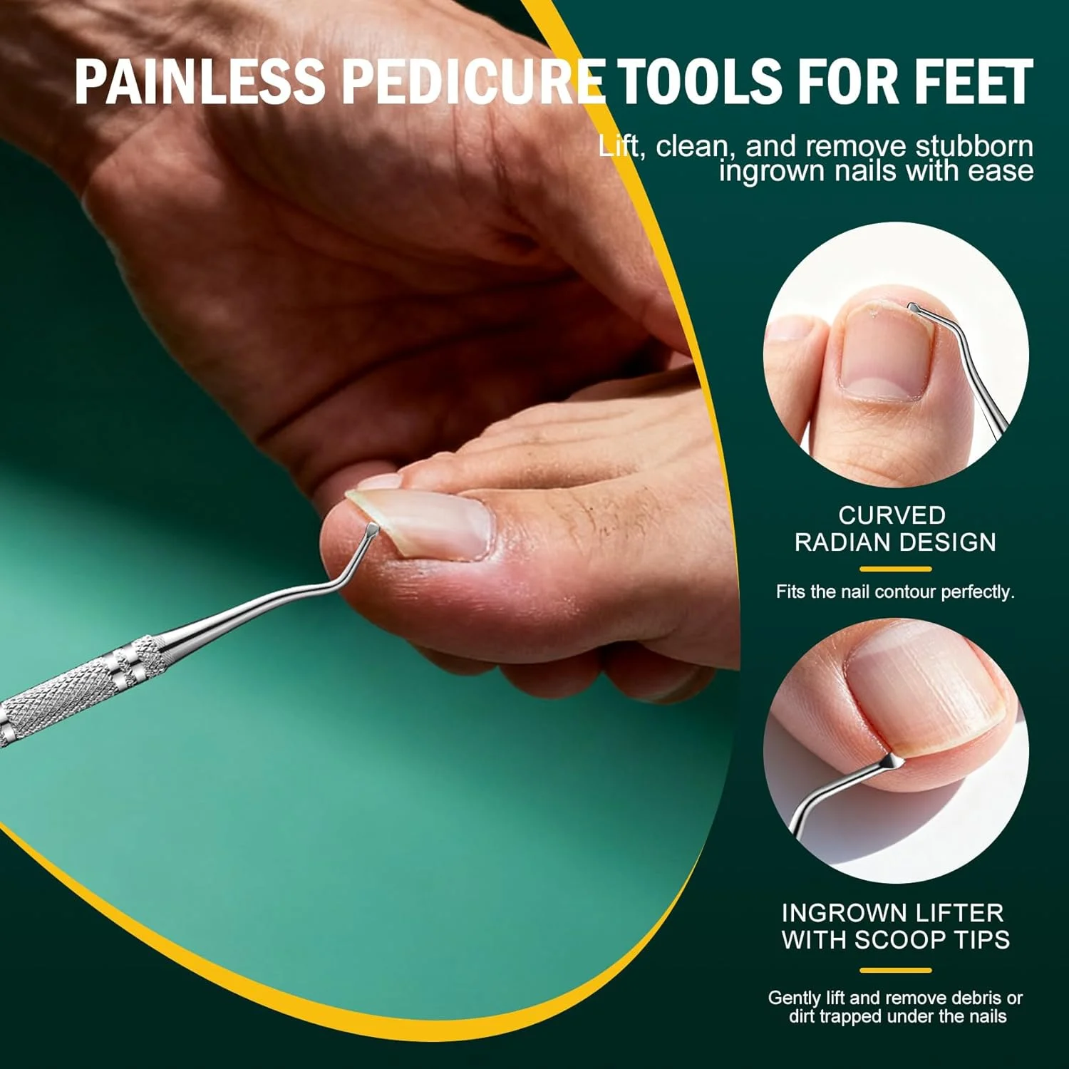 سوهان ناخن پا FVION برای ناخن های ضخیم و لیفتر ناخن پا، ست 2 عددی سوهان ناخن استیل ضد زنگ و تسکین ناخن فرورفته، سوهان فلزی بادوام برای سالمندان، ابزار پدیکور مردانه و زنانه (سبز)