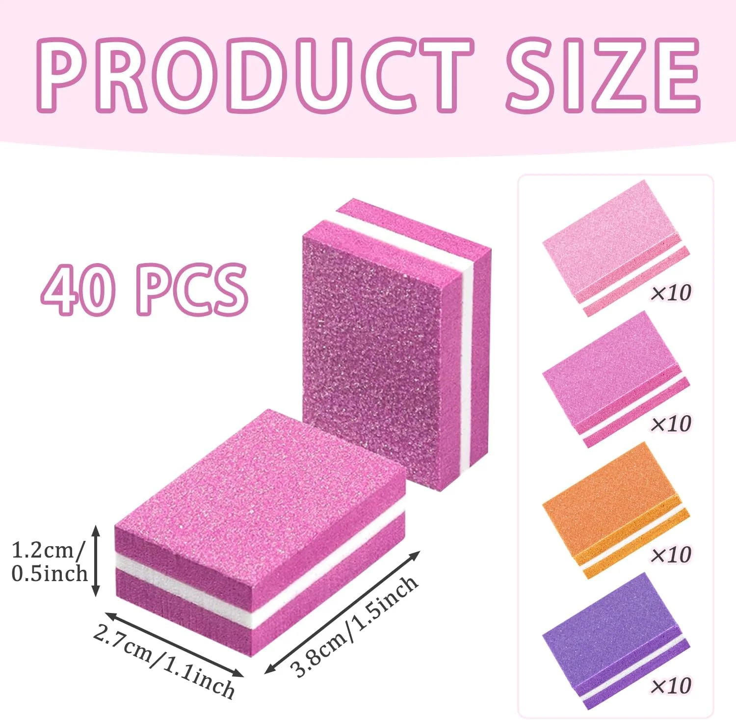 بسته ۴۰ عددی بافر ناخن، سوهان ناخن بافر حرفه ای، بلوک های سمباده، سوهان ناخن مینی دو طرفه، سوهان پولیش ناخن برای سمباده زدن ناخن های ژلی و ناخن های اکریلیک، ۴ رنگ