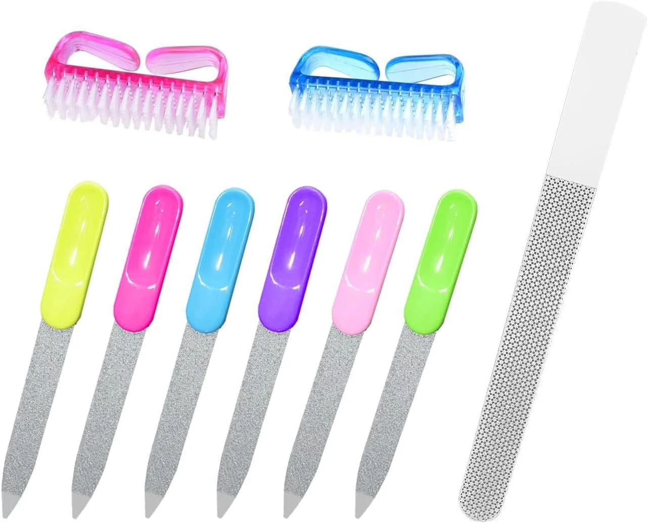 ست سوهان ناخن دو طرفه با 6 سوهان شکل دهنده قابل استفاده مجدد و 2 برس تمیز کننده، لوازم ضروری برای مراقبت روزانه از ناخن، شکل دادن به ناخن های ژلی، کیت مانیکور پدیکور خانگی برای زنان و مردان