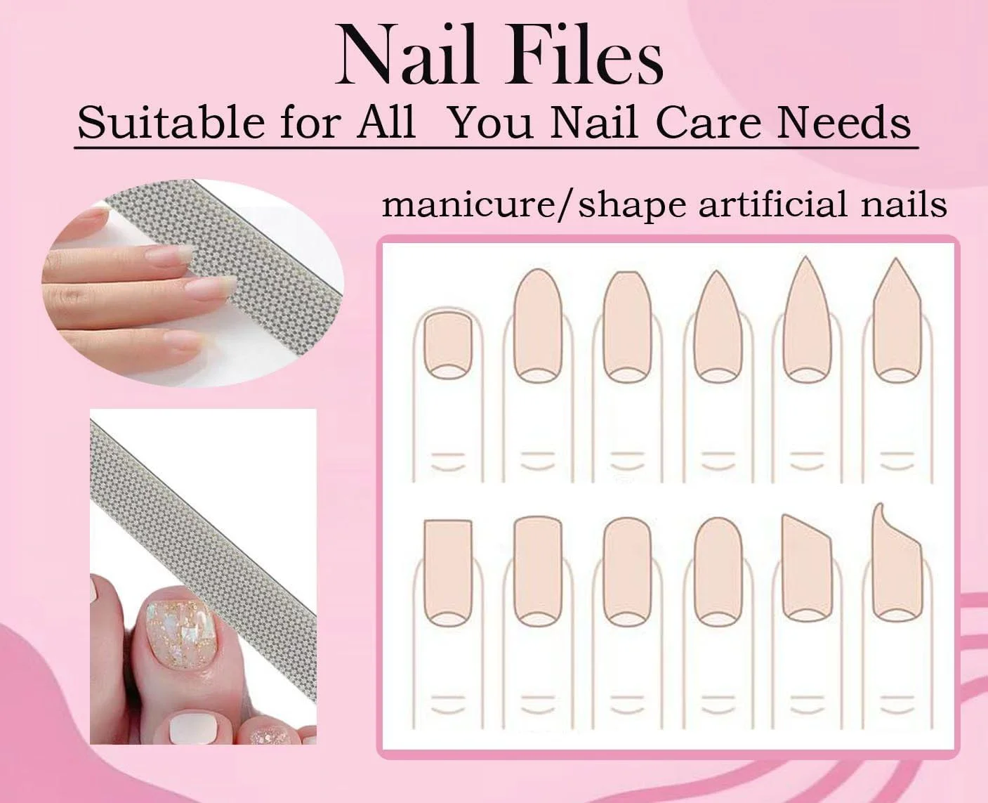 ست سوهان ناخن دو طرفه با 6 سوهان شکل دهنده قابل استفاده مجدد و 2 برس تمیز کننده، لوازم ضروری برای مراقبت روزانه از ناخن، شکل دادن به ناخن های ژلی، کیت مانیکور پدیکور خانگی برای زنان و مردان