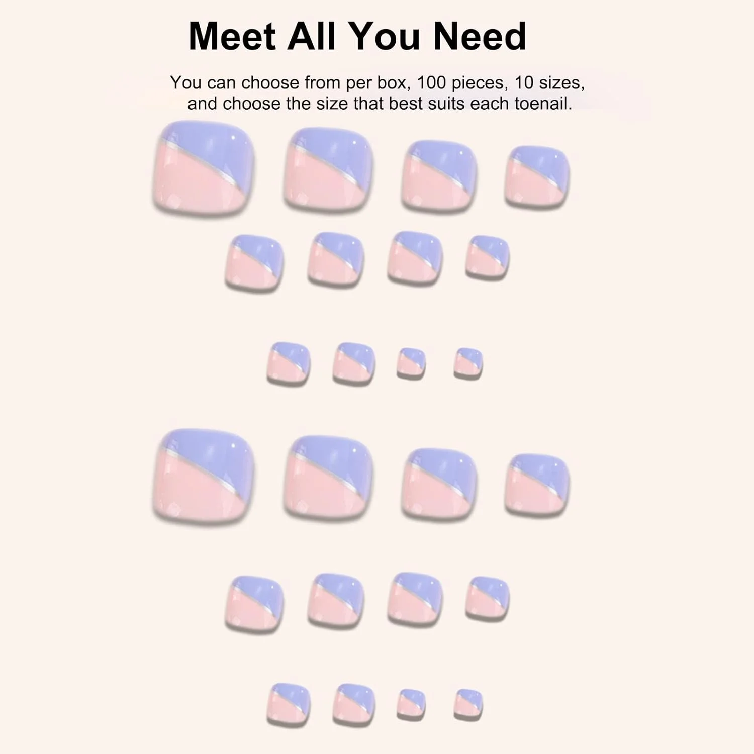۱۰۰ عدد ناخن مصنوعی انگشت پا، ۱۰ سایز، پوشش کامل، شفاف، مناسب برای سالن های ناخن و طراحی ناخن