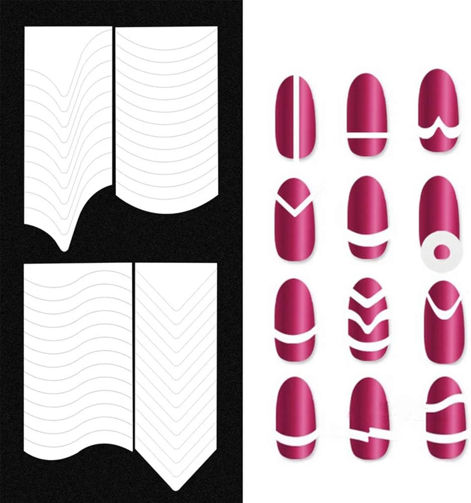 برچسب ناخن فرنچ، 18 ورق، خود چسب، طرح های هنری ناخن، نوک ناخن، حاشیه منحنی، مد روز، مناسب برای ساخت کاردستی، هدیه برای عزیزان و دوستان