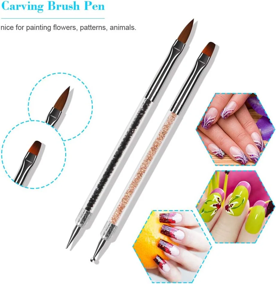 ست 6 عددی قلم طراحی ناخن با قلم نقطه گذاری دو طرفه، دسته اکریلیک برای ژل UV، تزئینات نگین و کریستال، کیت ابزار مناسب استفاده در سالن و منزل