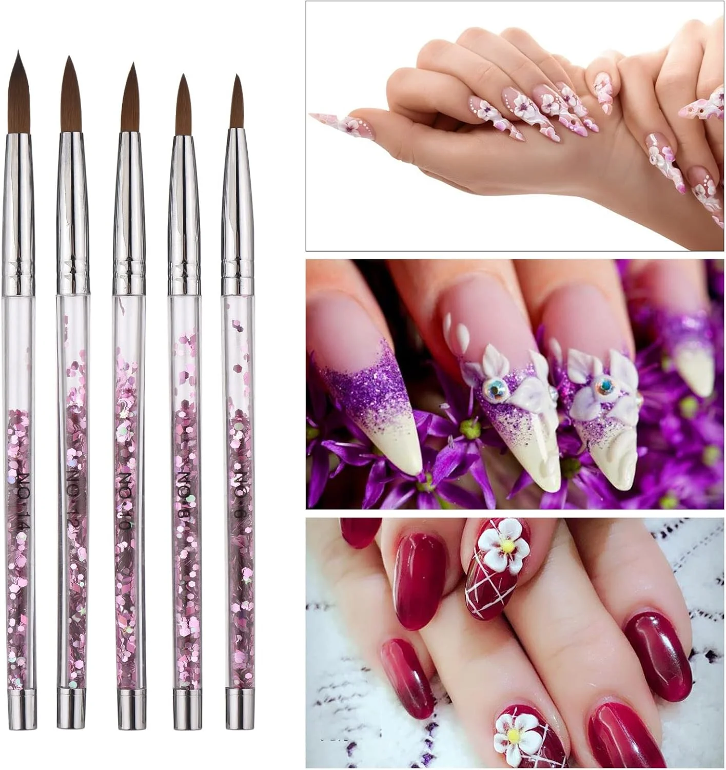 ست 5 عددی قلم طراحی ناخن ژل یو وی برس های اکریلیک طراحی قلم مو ابزار حکاکی سه بعدی