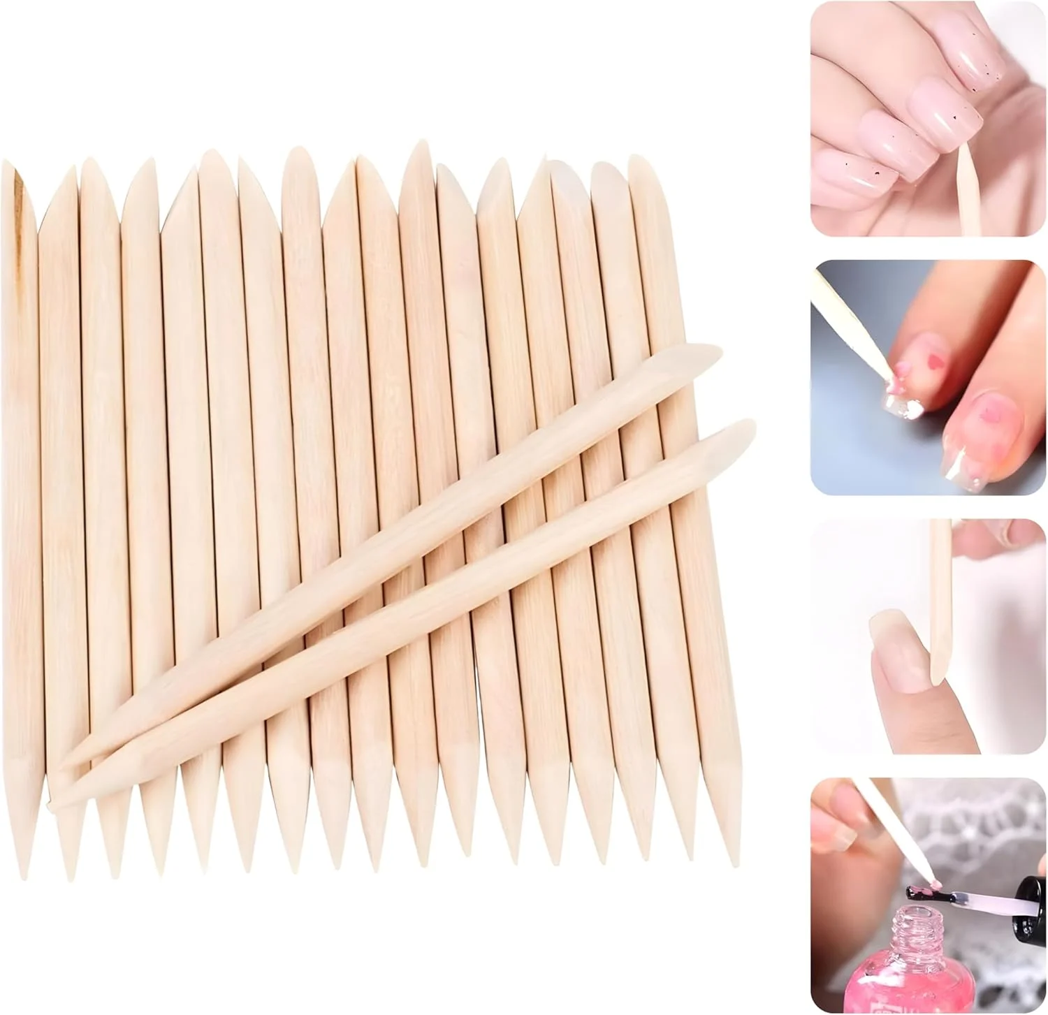 چوب عقب زن ناخن چوبی (100 عدد) - ابزارهای دو طرفه برای مراقبت از ناخن، تمیز کردن و اصلاح لاک - چوب پرتقالی صاف و بدون پرز برای استفاده در سالن و منزل (اندازه: 15 سانتی متر)