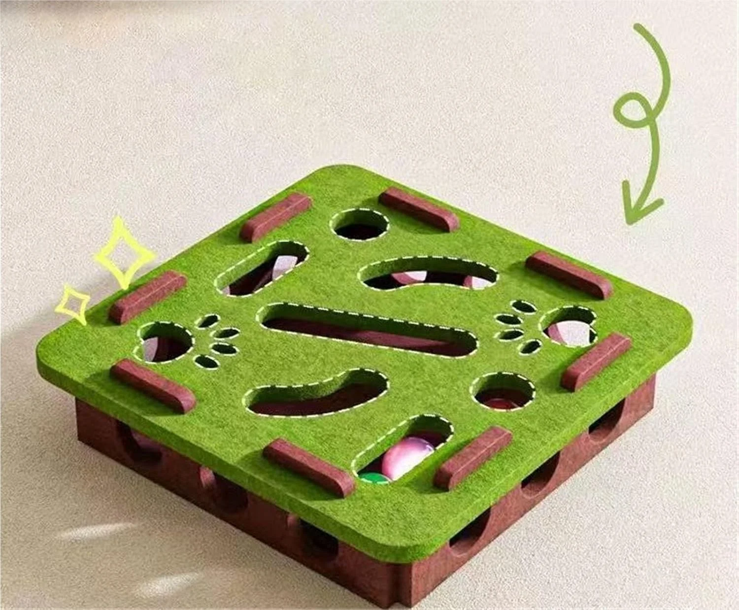 جعبه اسباب بازی پازلی خراش گربه، جعبه اسباب بازی تعاملی سوهان ناخن گربه، اسباب بازی های هزارتوی نمدی پازلی گربه با 3 توپ زنگوله، اسباب بازی خراش نمدی تعاملی گربه (خاکستری)