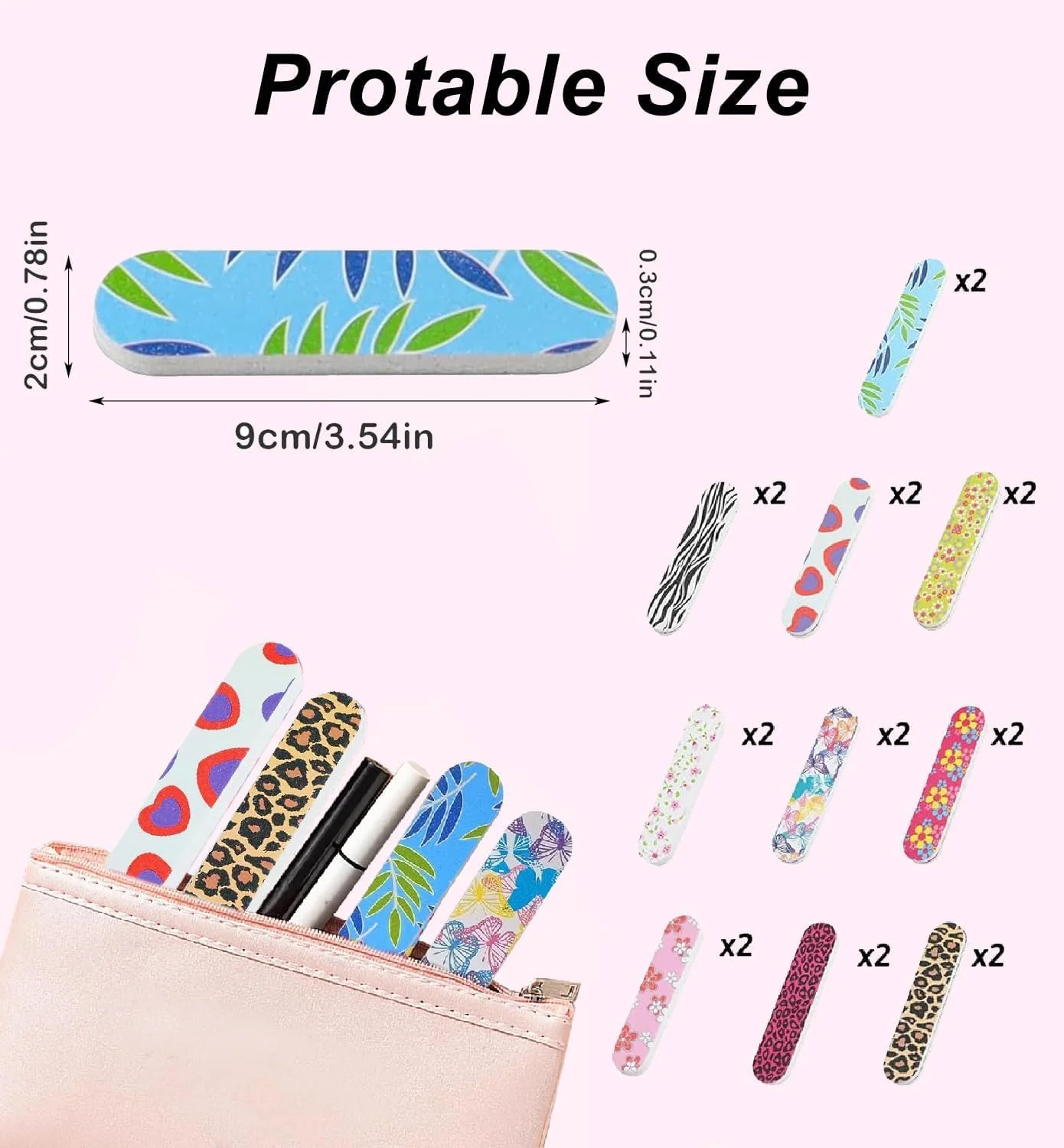 ۲۰ عدد سوهان ناخن، سوهان سمباده ای مینی دو طرفه با درجه زبری ۱۸۰/۲۴۰، سوهان های رنگارنگ و طرح دار قابل شستشو برای صیقل دادن ناخن، ابزار مانیکور و حالت دادن به ناخن برای منزل، سالن و نظافت حیوانات خانگی