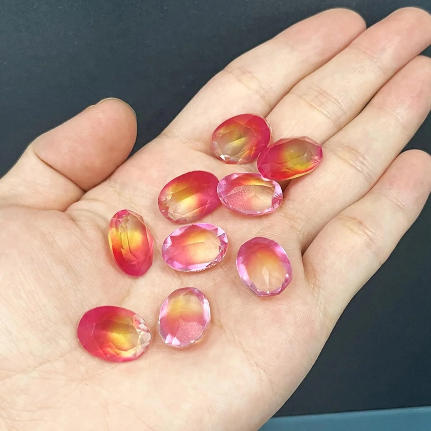 نگین ناخن رزینی طرح بیضی گرادیانی با ته نوک تیز الماسی، مناسب برای طراحی ناخن - لوازم جانبی شفاف یخی