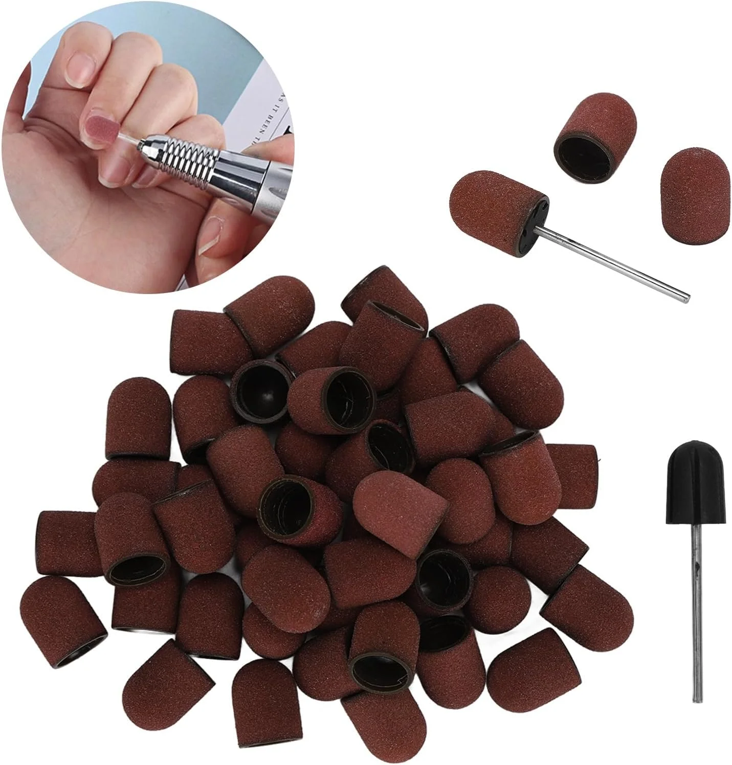 مجموعه 50 عددی نوارهای سمباده آسیزیکس، نوارهای سمباده حرفه ای برای دریل ناخن، سری دریل ناخن به همراه 2 میله، مجموعه قطعات سمباده برای مانیکور و پدیکور کوتیکول ژل آکریلیک