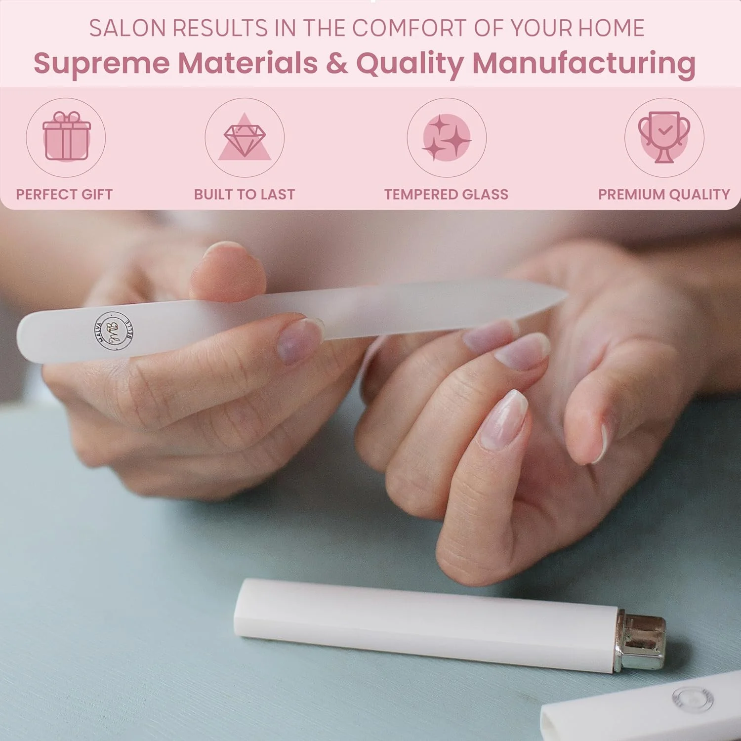 بهترین سوهان ناخن شیشه ای کریستالی برای خانم ها، دارای جعبه محافظ، سوهان ناخن حرفه ای برای مانیکور زیبا، مناسب برای ناخن های طبیعی، ژلی و مصنوعی، بهتر از سمباده ناخن - صورتی