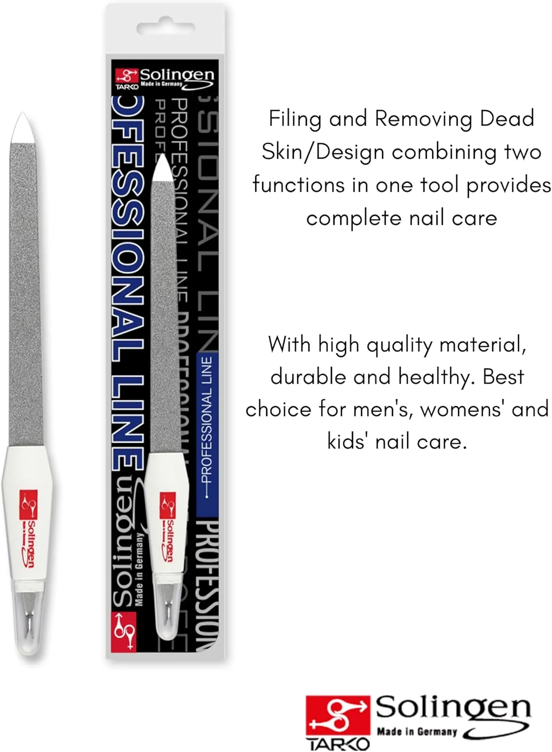 سوهان ناخن حرفه ای زولینگن - ابزار پیرایش/برداشتن پوست های اضافه دور ناخن | ابزار مانیکور و پدیکور | ابزار 2 در 1 برای مراقبت از ناخن های دست و پا | سوهان یاقوت کبود دو طرفه و کاتر تیز پوست مرده