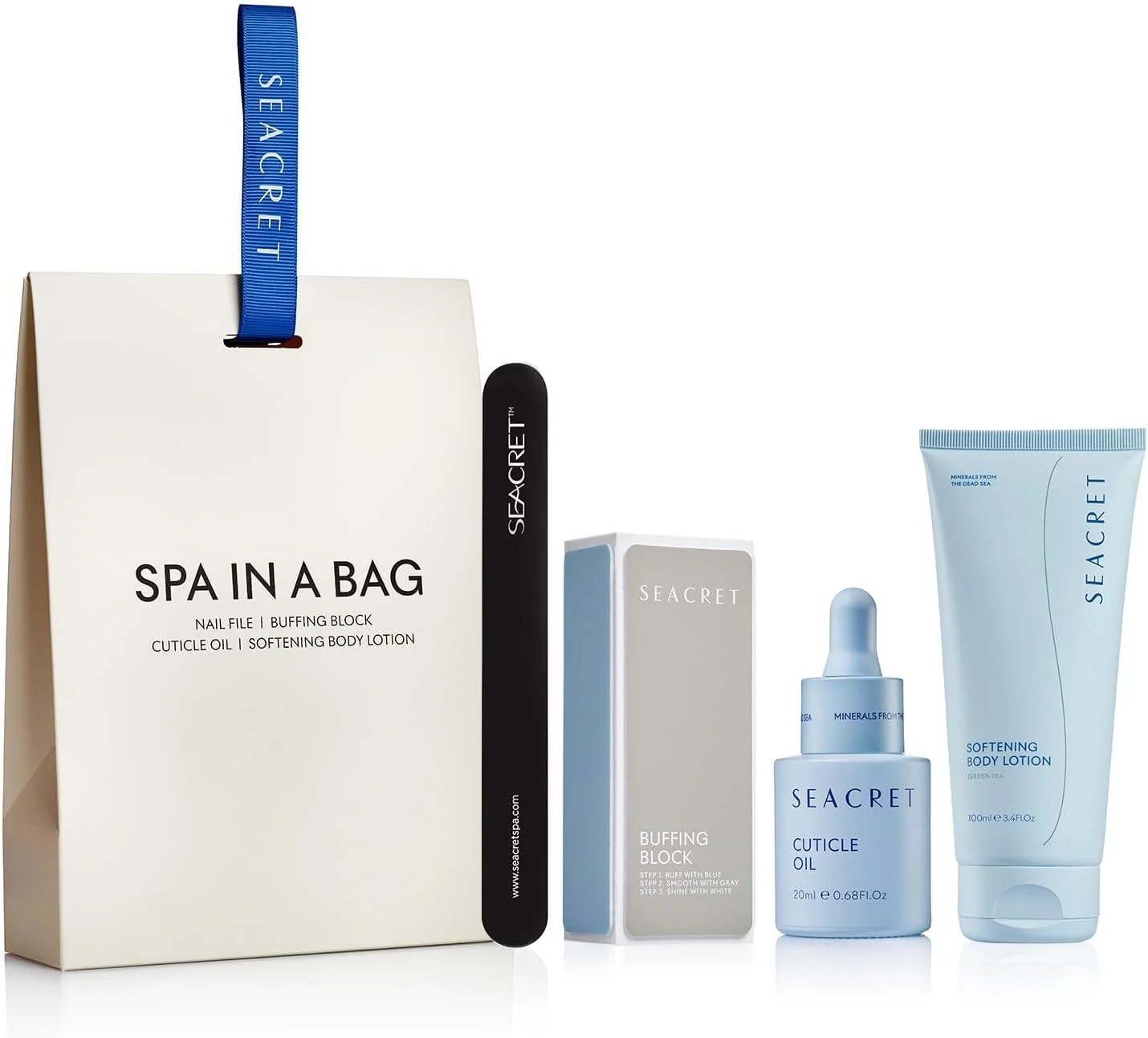 مجموعه مراقبت از ناخن سیکرت: مجموعه درمان مانیکور سالنی ناخن و انگشتان پا با مواد معدنی دریای مرده به همراه سوهان، بافر سه طرفه برای درخشندگی، روغن کوتیکول 30 میلی لیتری و لوسیون بدن 200 میلی لیتری، مناسب برای انواع پوست