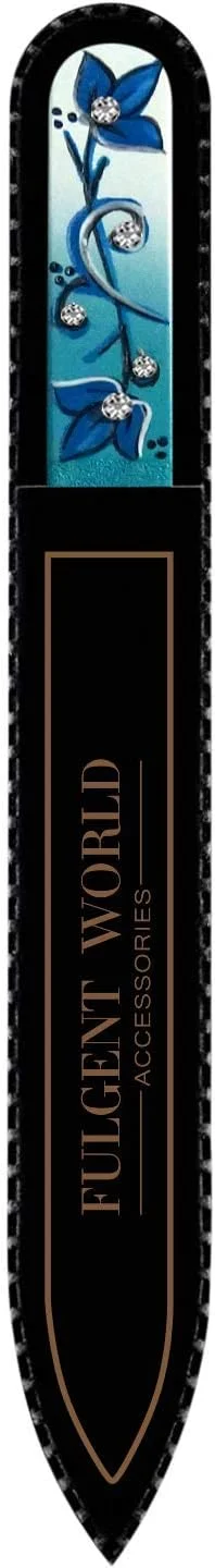 سوهان ناخن کریستالی طرح گل مدل HF04، طراحی دستی، بهترین هدیه، سوهان ناخن شیشه ای، محصول اصلی چک (آبی)