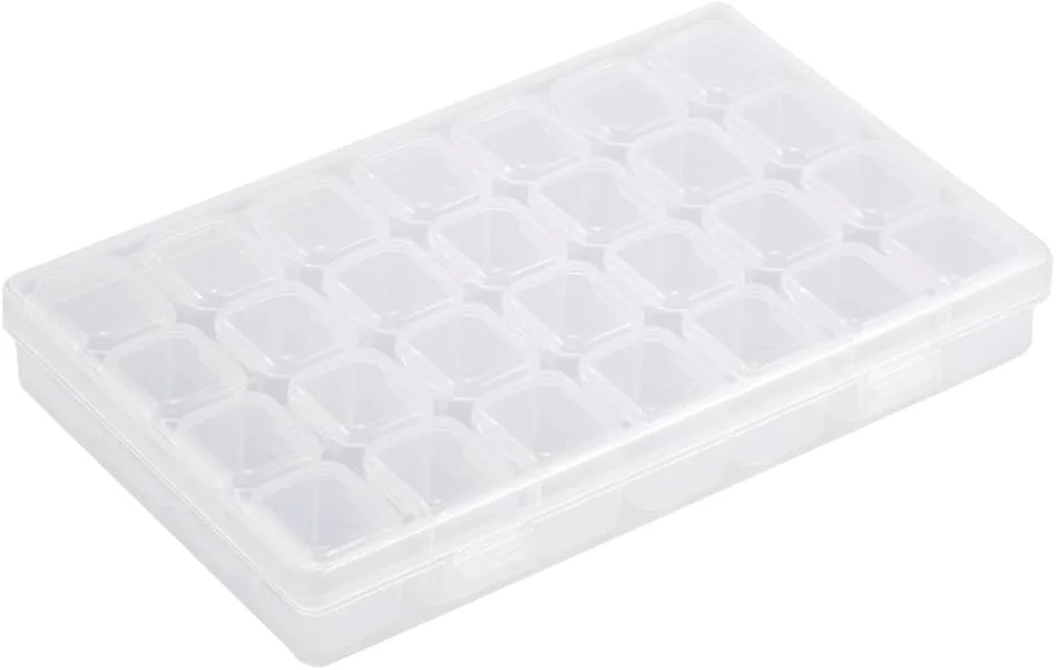 جعبه نگهداری پلاستیکی 28 خانه پیپیسکی، قابل تنظیم برای نگهداری لوازم طراحی ناخن، مهره، انگشتر، جواهرات، نگین و گوشواره، شفاف