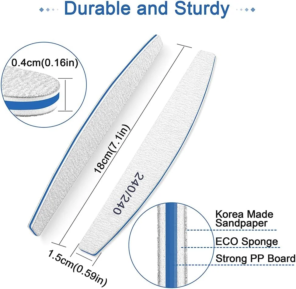 سوهان ناخن BLESWIN، سوهان ناخن حرفه ای 240/240، 12 عدد سوهان ناخن برای ناخن های طبیعی، مجموعه سوهان ناخن قابل شستشو و استفاده مجدد، سمباده برای آراستن و حالت دادن به ناخن ها دو طرفه