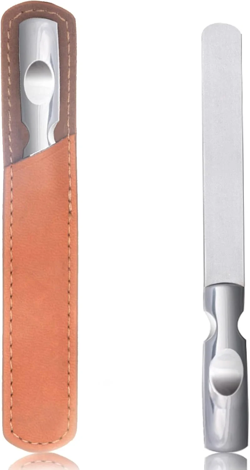 سوهان ناخن استیل ضد زنگ، سوهان ناخن دو طرفه قابل شستشو، سوهان ناخن فلزی حرفه ای با کیف چرمی، برای آقایان و بانوان