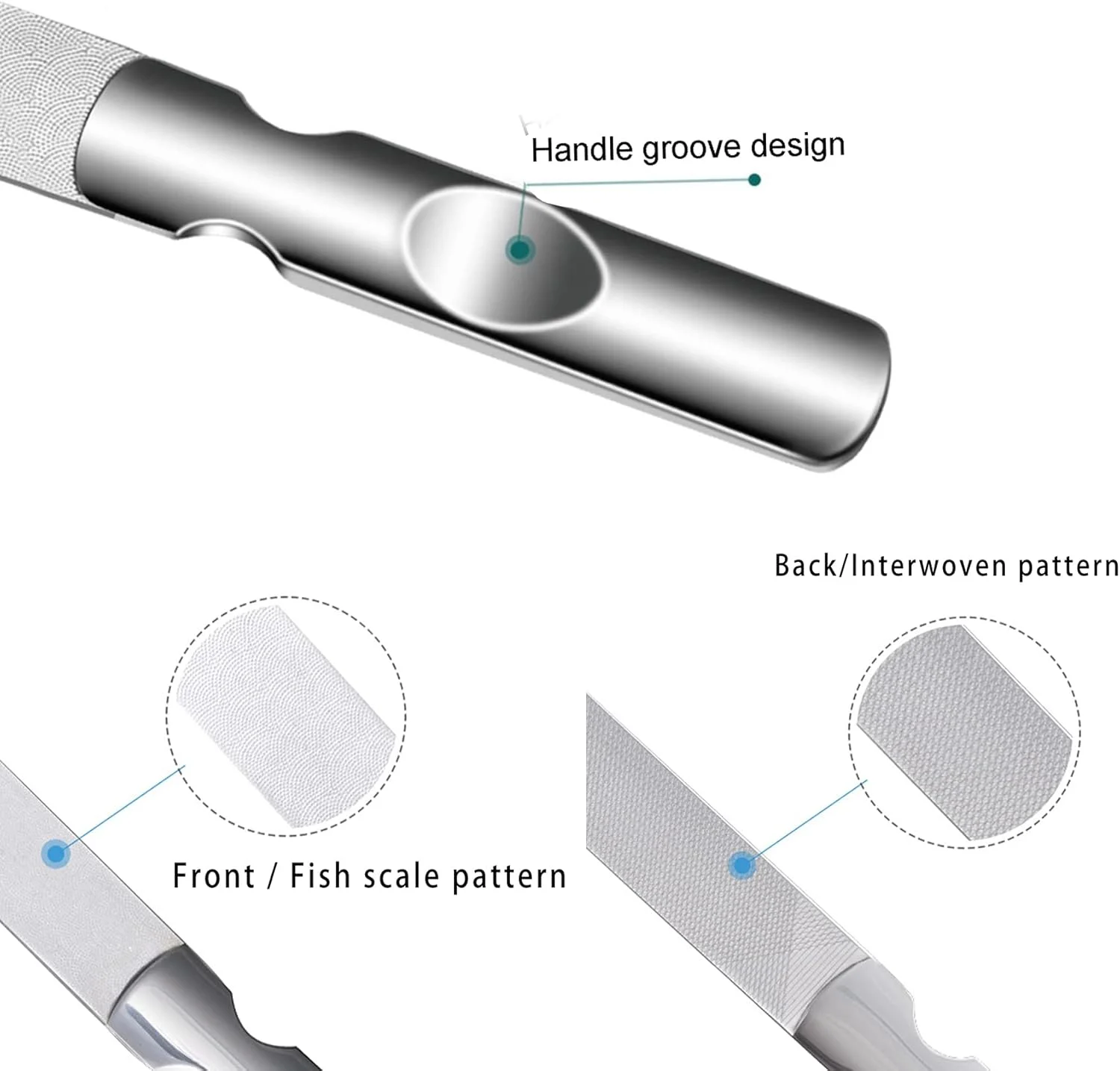 سوهان ناخن استیل ضد زنگ، سوهان ناخن دو طرفه قابل شستشو، سوهان ناخن فلزی حرفه ای با کیف چرمی، برای آقایان و بانوان