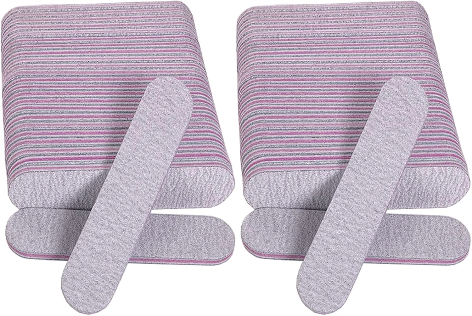 سوهان ناخن (بسته 50 عددی)، سوهان سمباده ای 9 سانتی متری برای ناخن های اکریلیک و طبیعی، درجه زبری 100/180 دو طرفه، مجموعه مانیکور خاکستری