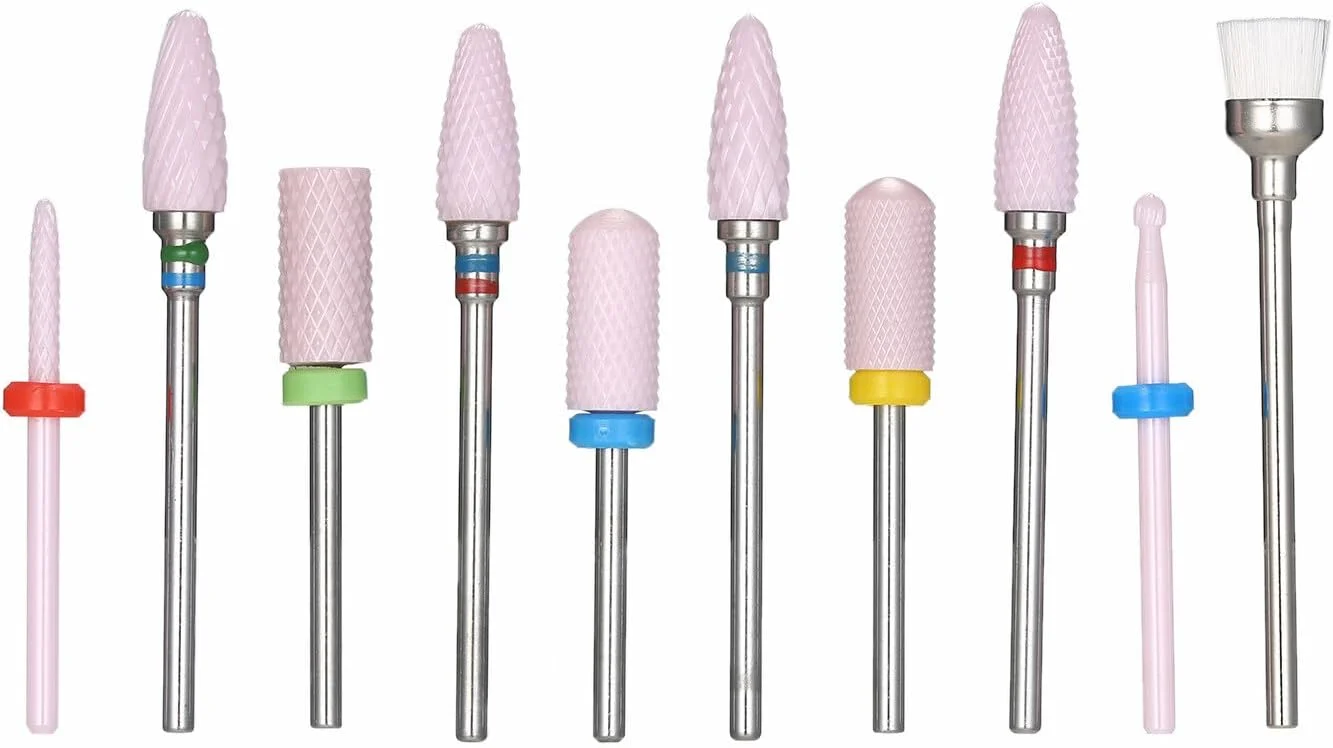 مجموعه ۱۰ عددی سر سوهان ناخن سرامیکی Fawoonu، ابزار مانیکور و پدیکور به همراه جعبه نگهداری پلاستیکی، مناسب برای از بین بردن ژل ناخن و پوست های مرده