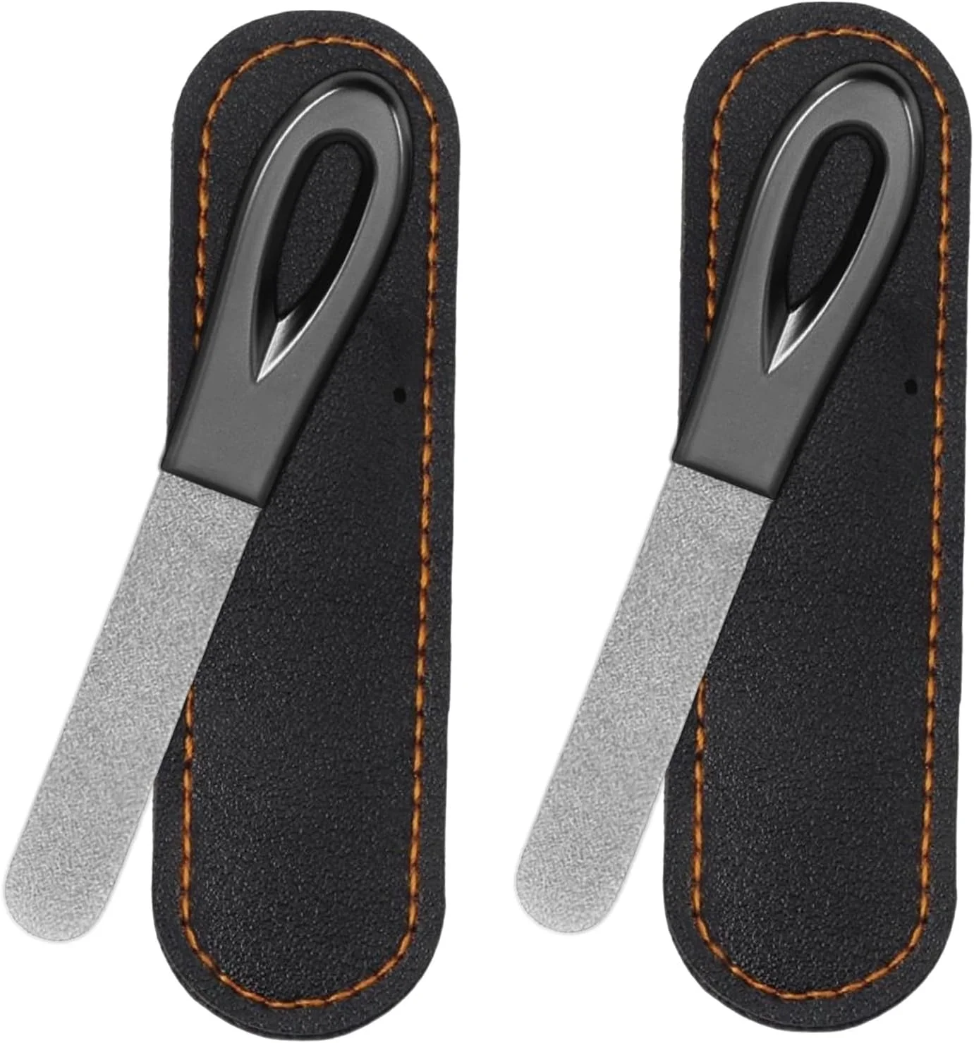 سوهان ناخن فلزی، سوهان ناخن استیل ضد زنگ دو طرفه با کیف چرمی و دسته ضد لغزش (2 عدد سوهان 3.6 اینچی خاکستری با کیف PU)