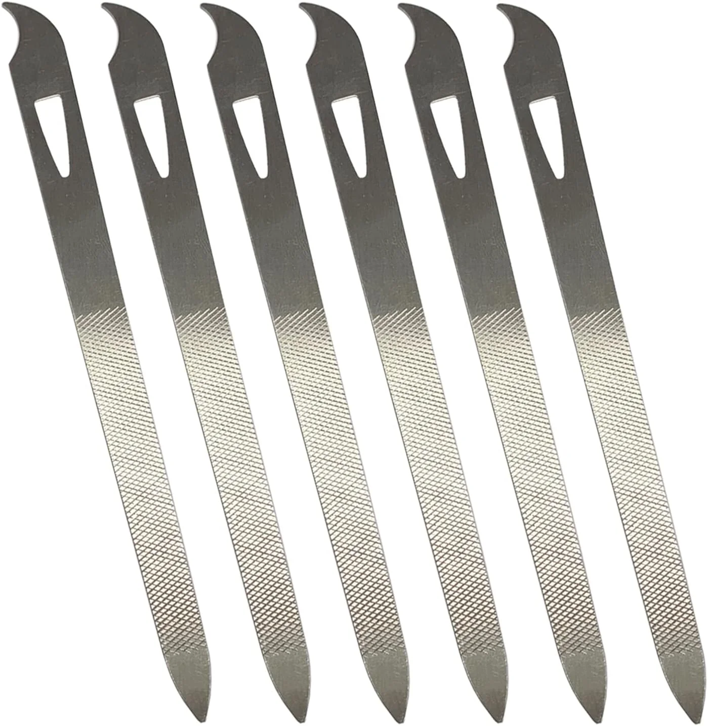 سوهان ناخن برای ناخن های طبیعی (بسته 6 عددی)، سوهان ناخن فلزی 5.5 اینچی استیل ضد زنگ نازک و بادوام با نوک تیز منحنی دو طرفه ابزار مانیکور پدیکور ناخن پا