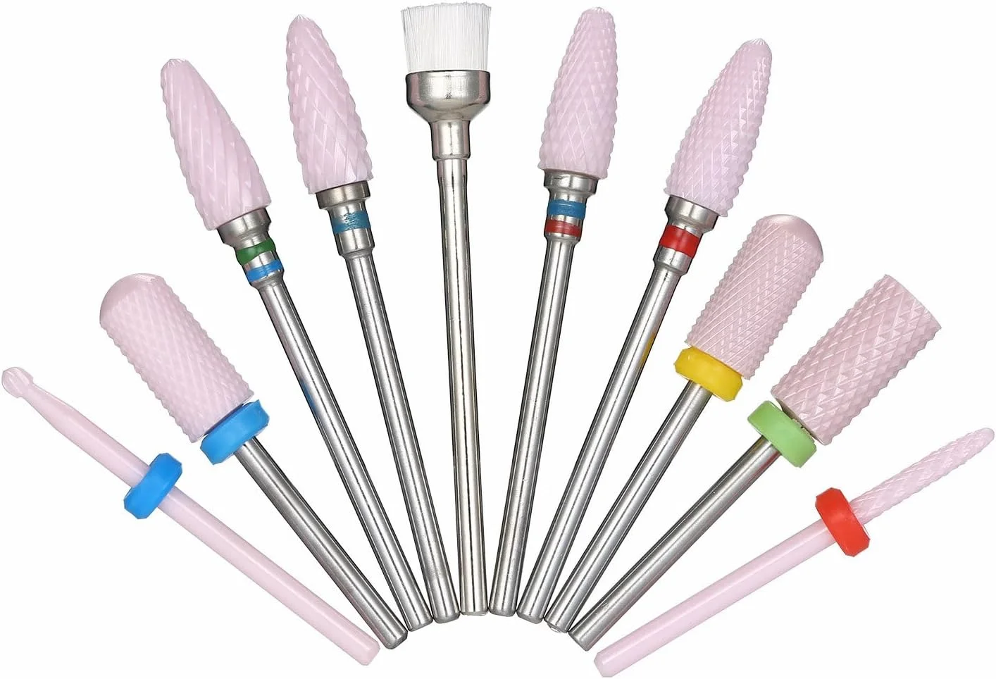 مجموعه ۱۰ عددی سر سوهان ناخن سرامیکی Fawoonu، ابزار مانیکور و پدیکور به همراه جعبه نگهداری پلاستیکی، مناسب برای از بین بردن ژل ناخن و پوست های مرده