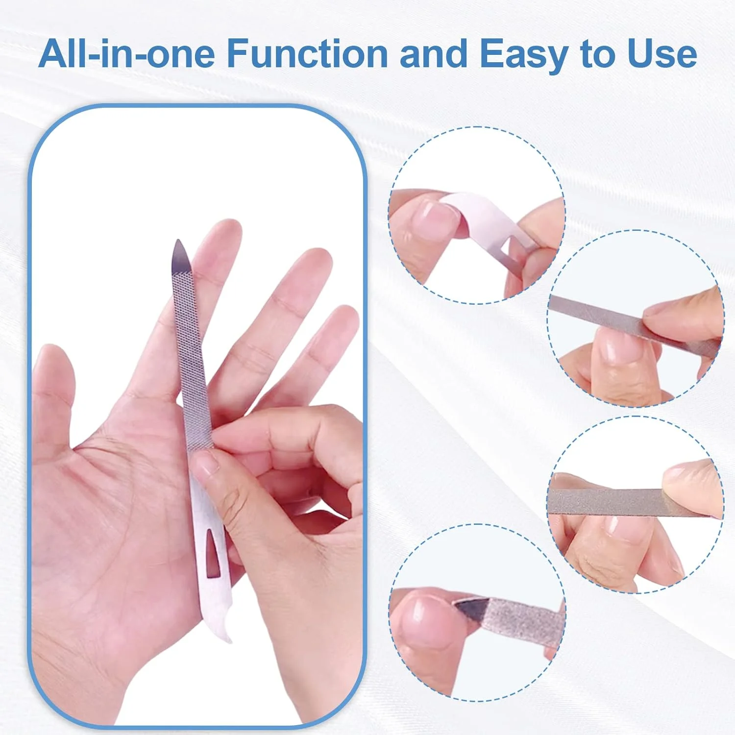 سوهان ناخن برای ناخن های طبیعی (بسته 6 عددی)، سوهان ناخن فلزی 5.5 اینچی استیل ضد زنگ نازک و بادوام با نوک تیز منحنی دو طرفه ابزار مانیکور پدیکور ناخن پا