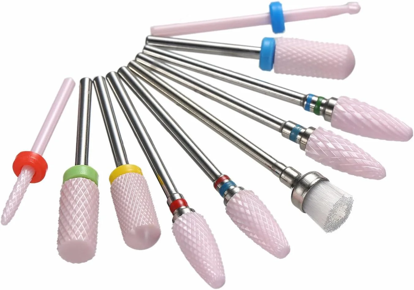 مجموعه ۱۰ عددی سر سوهان ناخن سرامیکی Fawoonu، ابزار مانیکور و پدیکور به همراه جعبه نگهداری پلاستیکی، مناسب برای از بین بردن ژل ناخن و پوست های مرده