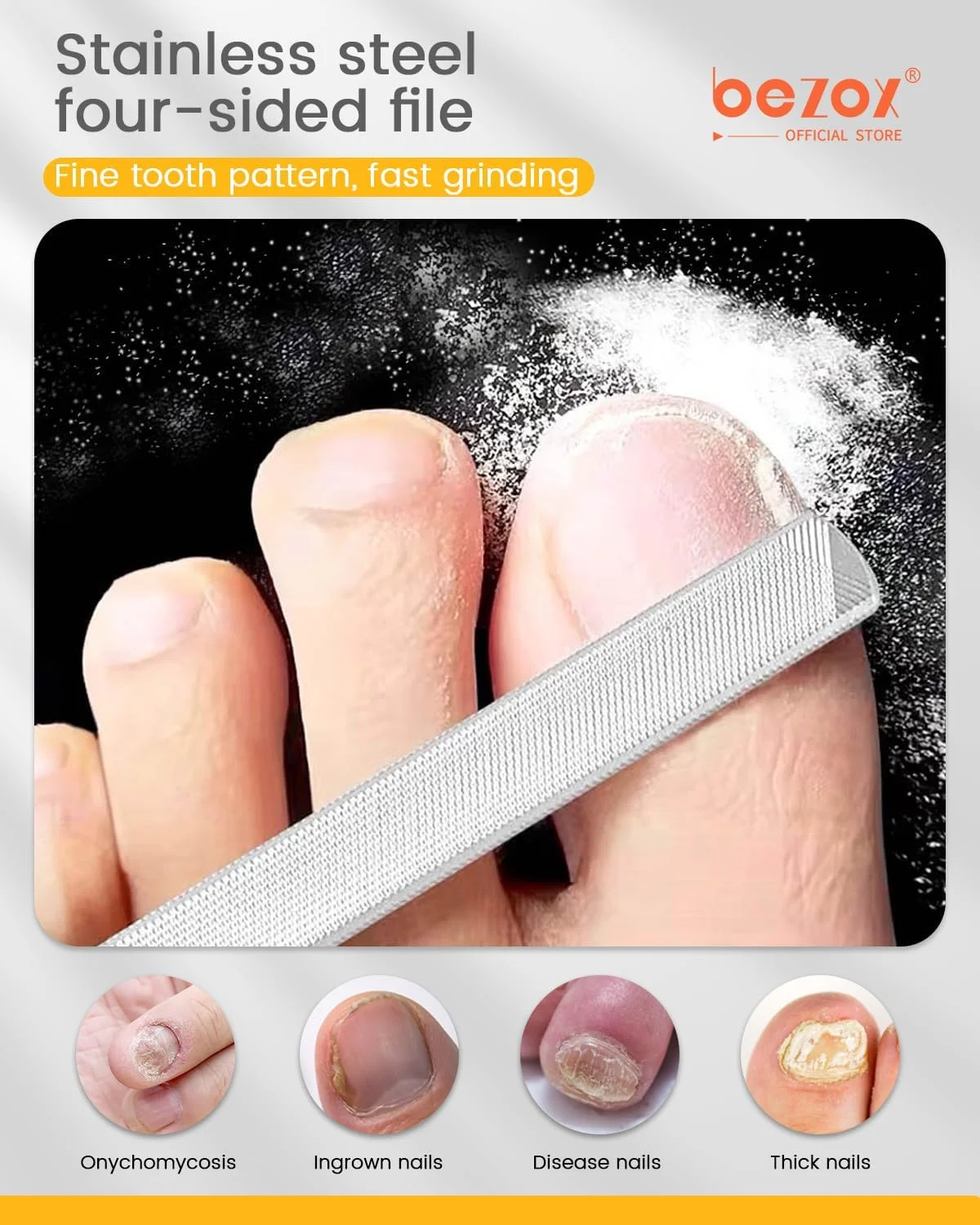 سوهان ناخن فولادی بلند BEZOX برای اونیکومیکوز، ناخن فرورفته، ناخن های ضخیم و قارچی به همراه ابزار دو طرفه برای بلند کردن ناخن پا - ابزار نهایی مانیکور و پدیکور برای مراقبت از ناخن مردان و زنان