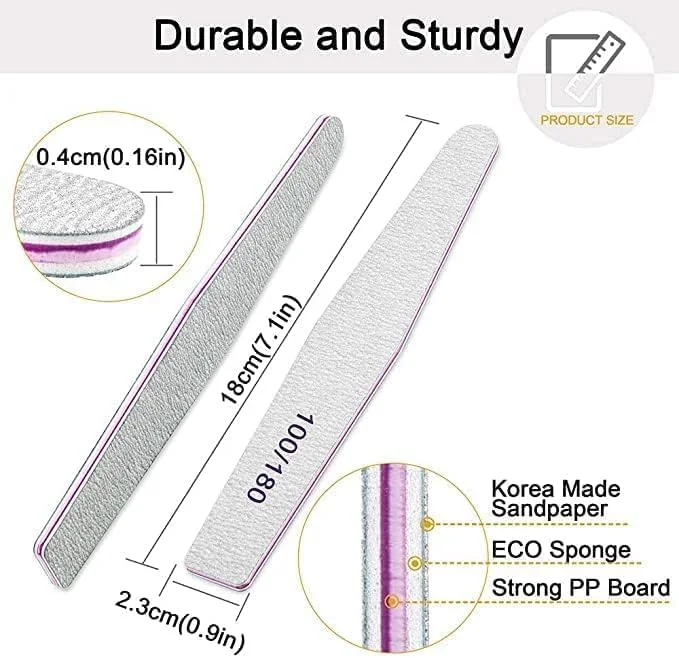 ست ۱۲ عددی سوهان ناخن حرفه ای، ابزار طراحی ناخن حرفه ای، سوهان ناخن ظریف برای ناخن های اکریلیک، ابزار حالت دهی ناخن، پولیش ناخن قابل شستشو، سمباده دو طرفه، مناسب برای استفاده در منزل و سالن