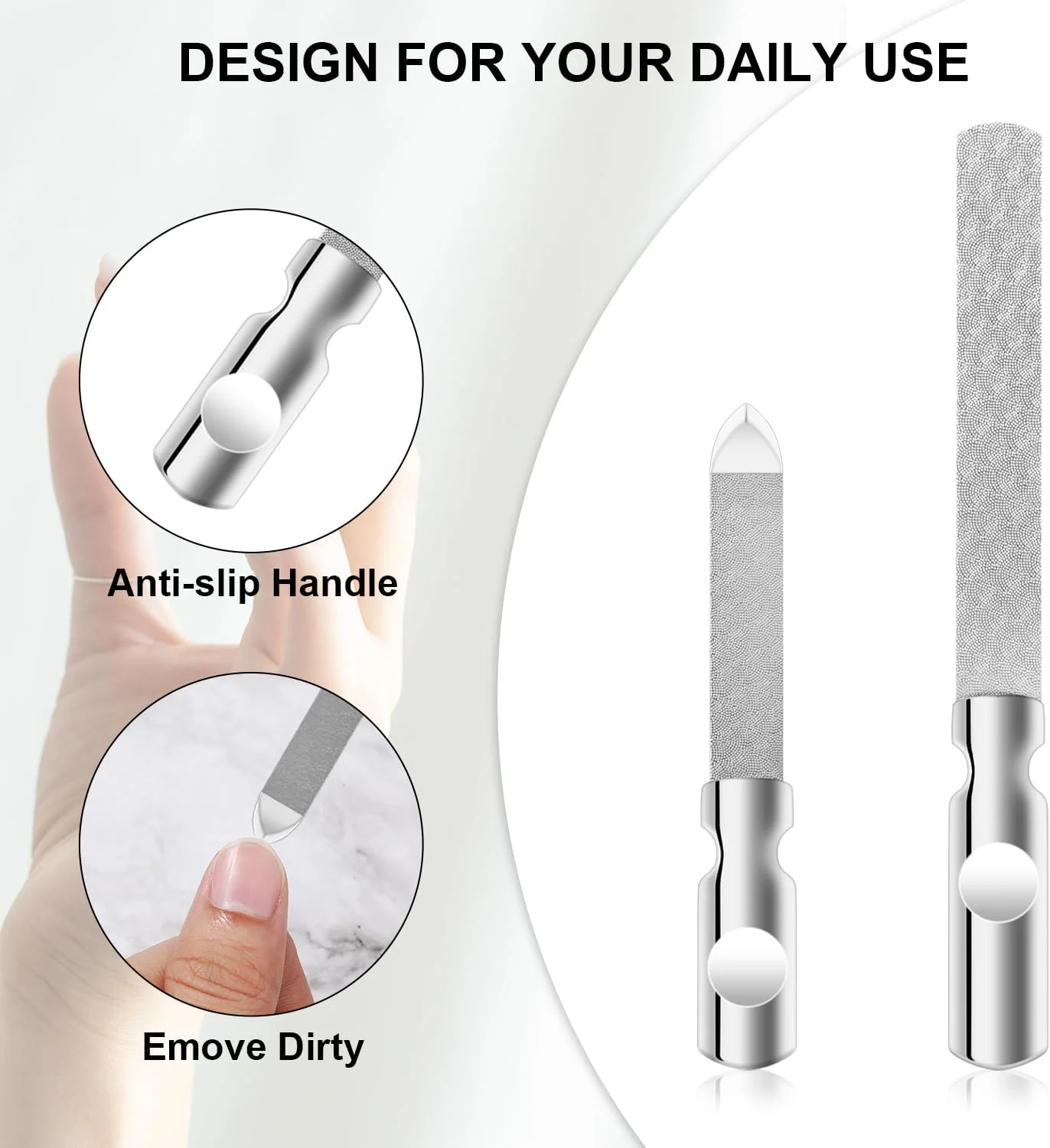 دو عدد سوهان ناخن، سوهان ناخن استیل ضد زنگ دو طرفه، سوهان ناخن فلزی قابل استفاده مجدد برای ناخن های طبیعی، مناسب برای استفاده آقایان و بانوان در خانه و سالن