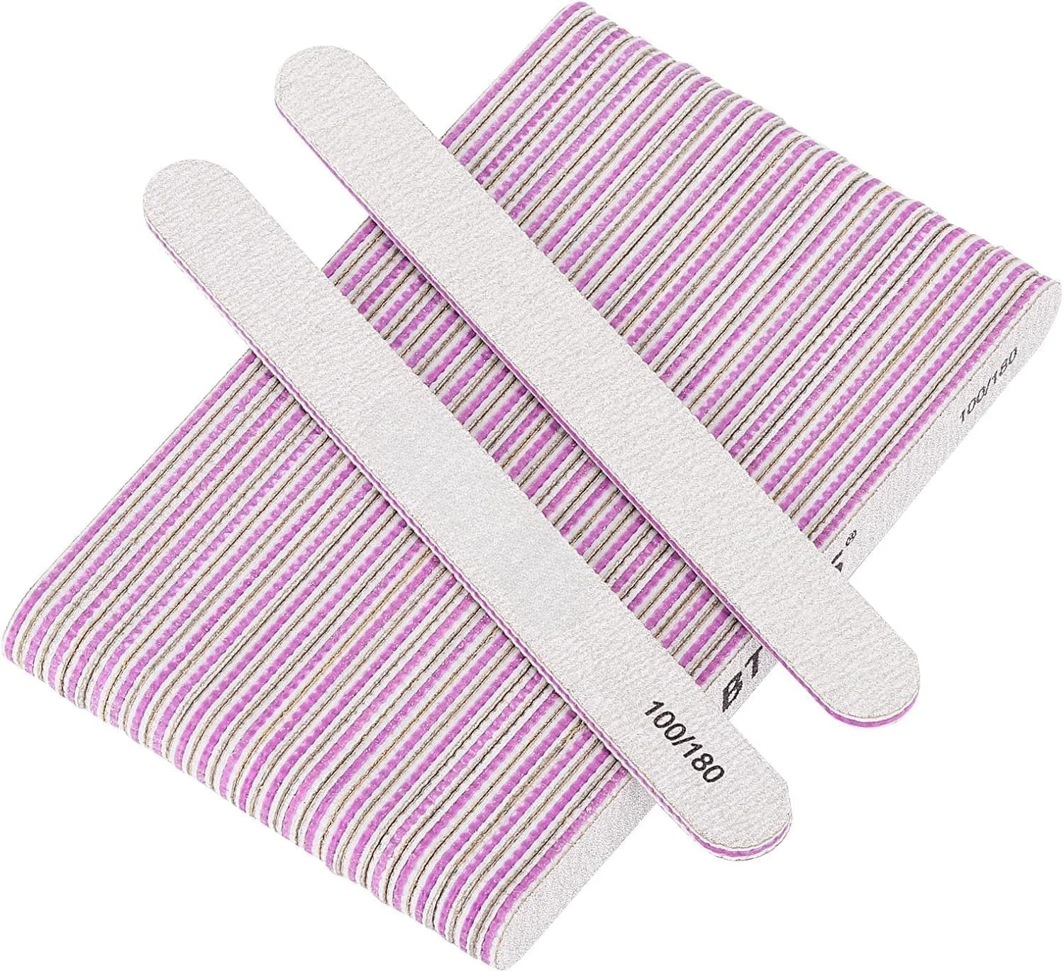 سوهان ناخن حرفه ای با درجه زبری 100/180، شکل مستطیلی - سمباده دو طرفه بادوام برای ناخن های اکریلیک، ژل و طبیعی - ابزار مانیکور قابل استفاده مجدد با کیفیت سالن - بسته 25 عددی برای تکنسین های ناخن