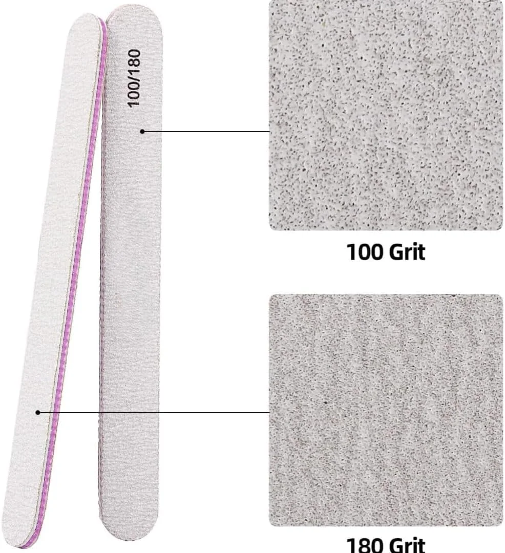 سوهان ناخن حرفه ای با درجه زبری 100/180، شکل مستطیلی - سمباده دو طرفه بادوام برای ناخن های اکریلیک، ژل و طبیعی - ابزار مانیکور قابل استفاده مجدد با کیفیت سالن - بسته 25 عددی برای تکنسین های ناخن