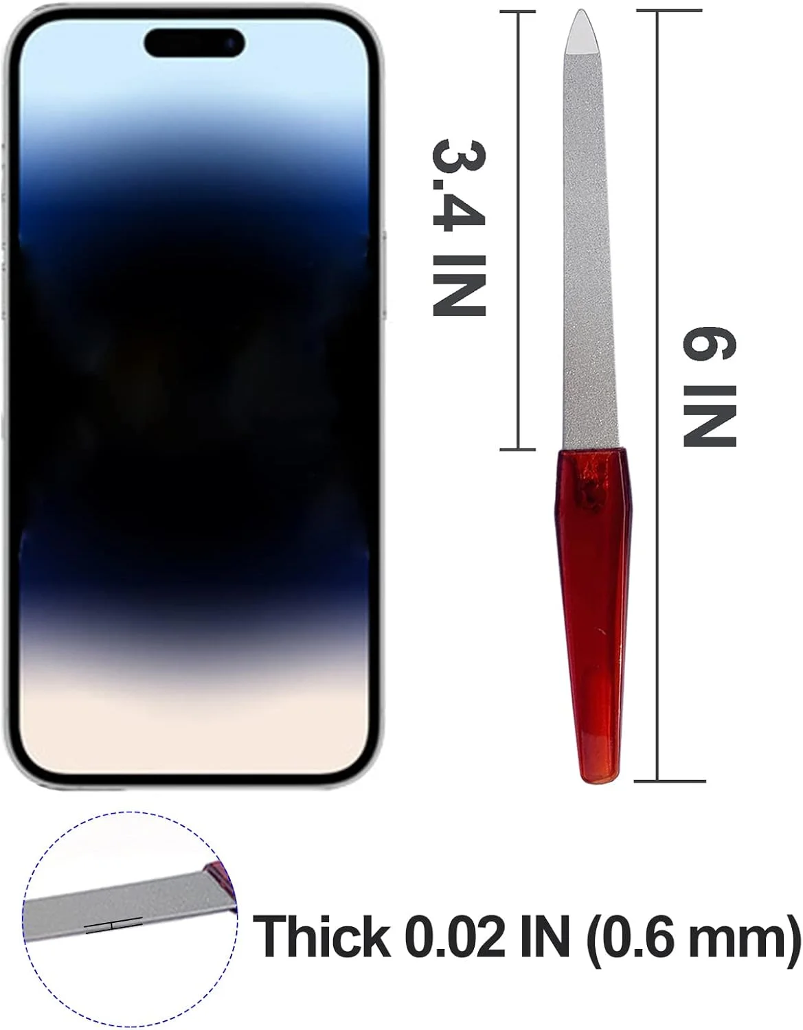 سوهان ناخن فلزی (6 عددی)، سوهان ناخن استیل ضد زنگ برای ناخن های طبیعی با نوک تیز و دسته ضد لغزش، سوهان دو طرفه یاقوت کبود، رنگ قهوه ای