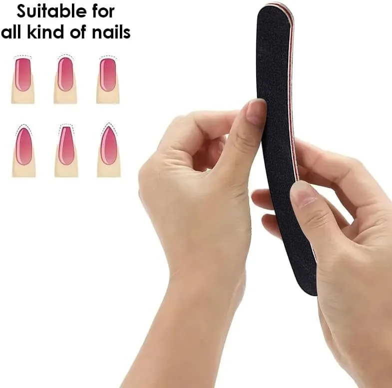 ست 6 عددی سوهان ناخن حرفه ای - دو طرفه، سوهان ناخن با درجه زبری 100/180، ابزار مشکی مانیکور پدیکور و سوهان بافر ناخن برای سمباده زدن، پولیش و صاف کردن