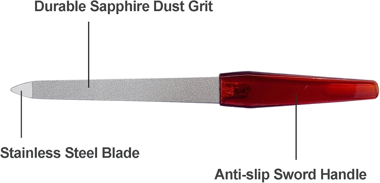 سوهان ناخن فلزی (6 عددی)، سوهان ناخن استیل ضد زنگ برای ناخن های طبیعی با نوک تیز و دسته ضد لغزش، سوهان دو طرفه یاقوت کبود، رنگ قهوه ای