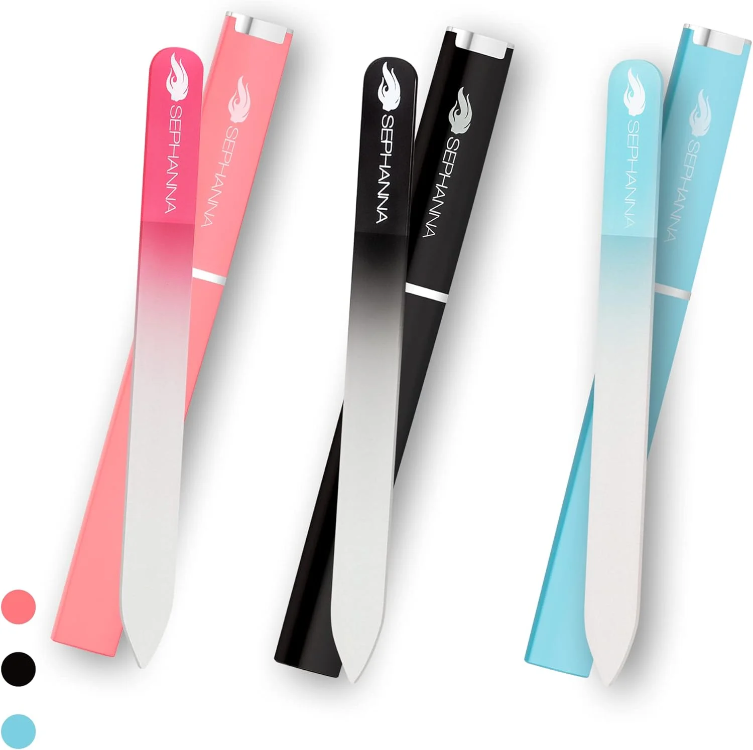 سوهان ناخن شیشه ای با کیفیت فوق العاده، سوهان ناخن کریستالی قابل حمل با کیف برای مانیکور و پدیکور - پرداخت صاف برای ناخن های طبیعی و مصنوعی (بسته 3 عددی)