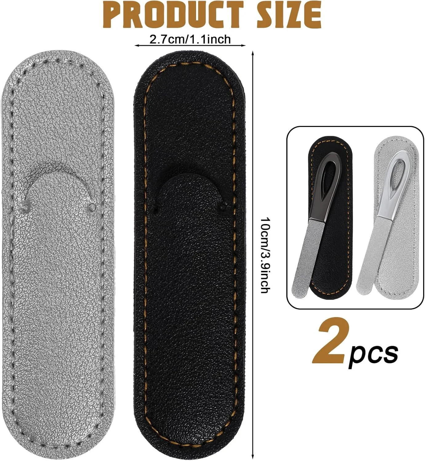 ست سوهان ناخن، 2 عدد سوهان ناخن فلزی کوچک با کیف چرمی، سوهان ناخن استیل ضد زنگ برای آقایان، سوهان ناخن سایز مسافرتی برای ناخن های اکریلیک و ژل (1 مشکی/1 نقره ای، 9.9 سانتی متر)
