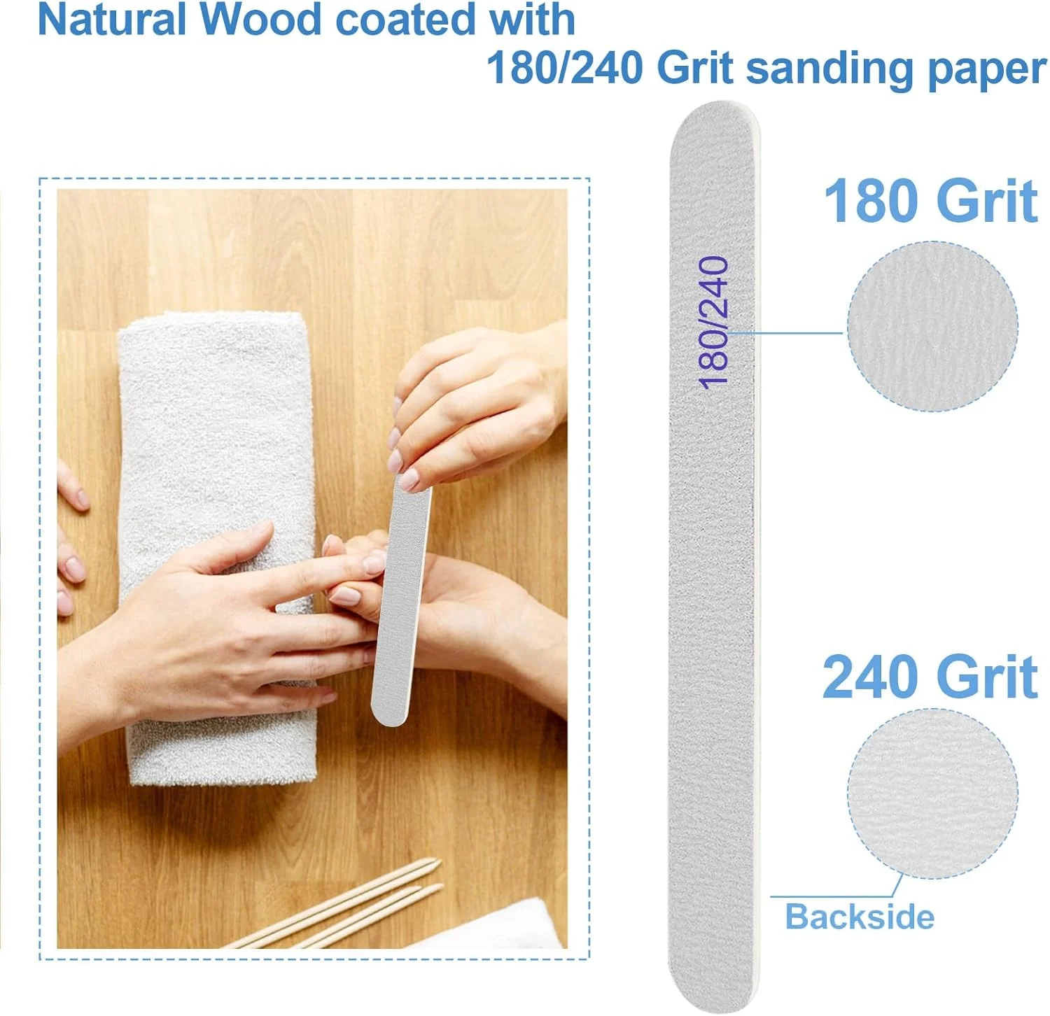 بسته 24 عددی سوهان ناخن چوبی، سوهان ناخن سمباده ای دو طرفه با درجه زبری 180/240 برای ناخن های طبیعی، اکریلیک و ژلی، مناسب برای مانیکور و پدیکور حرفه ای، خاکستری