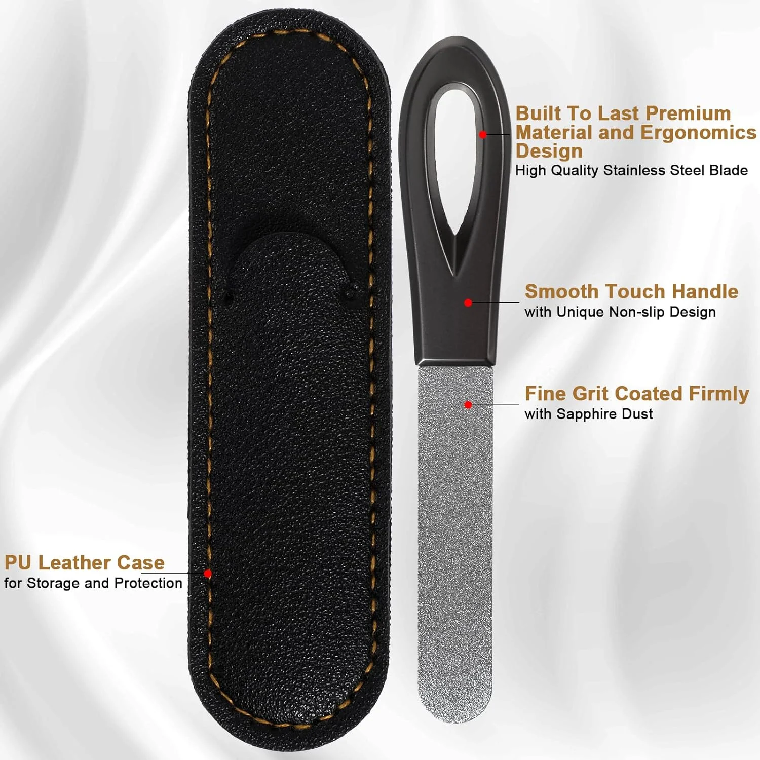 ست سوهان ناخن، 2 عدد سوهان ناخن فلزی کوچک با کیف چرمی، سوهان ناخن استیل ضد زنگ برای آقایان، سوهان ناخن سایز مسافرتی برای ناخن های اکریلیک و ژل (1 مشکی/1 نقره ای، 9.9 سانتی متر)