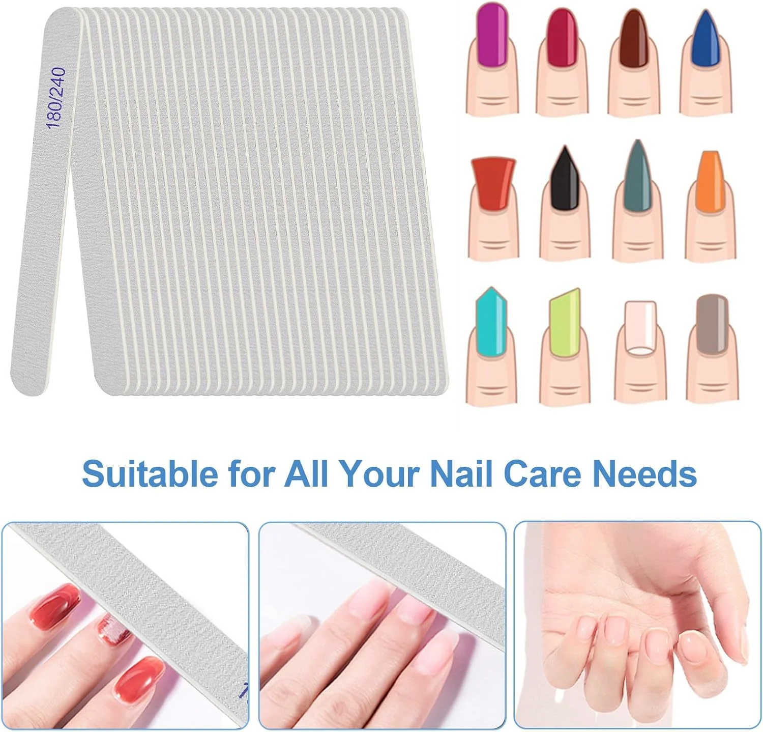 بسته 24 عددی سوهان ناخن چوبی، سوهان ناخن سمباده ای دو طرفه با درجه زبری 180/240 برای ناخن های طبیعی، اکریلیک و ژلی، مناسب برای مانیکور و پدیکور حرفه ای، خاکستری