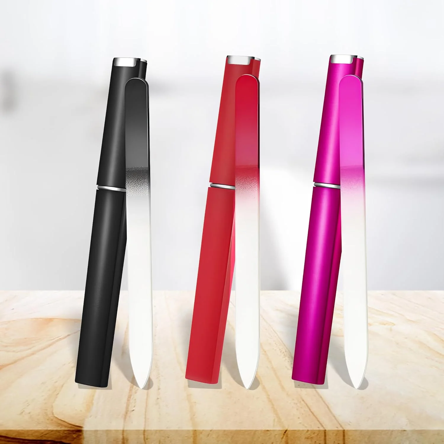 ست ۳ عددی سوهان ناخن شیشه ای کریستالی (همراه با جعبه) - سوهان های شیشه ای دو طرفه حکاکی شده حرفه ای چک برای ناخن های طبیعی، مراقبت ملایم از ناخن، هدیه ای خاص برای بانوان