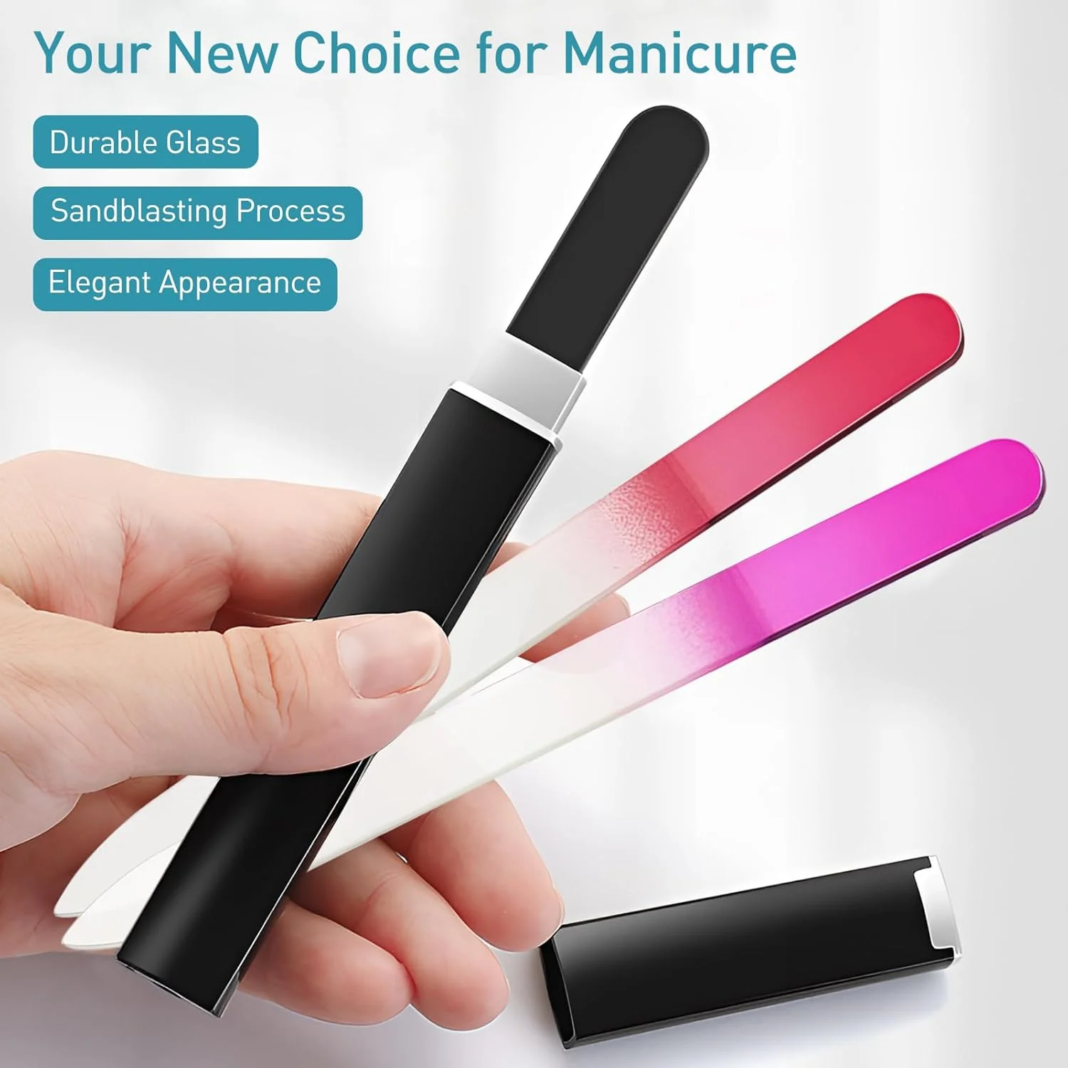 ست ۳ عددی سوهان ناخن شیشه ای کریستالی (همراه با جعبه) - سوهان های شیشه ای دو طرفه حکاکی شده حرفه ای چک برای ناخن های طبیعی، مراقبت ملایم از ناخن، هدیه ای خاص برای بانوان