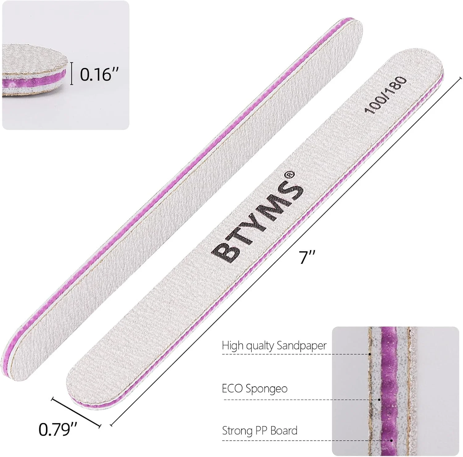سوهان ناخن دو طرفه بی تی ام اس، بسته 25 عددی (درجه زبری 100/180) - مناسب برای استفاده در منزل و سالن