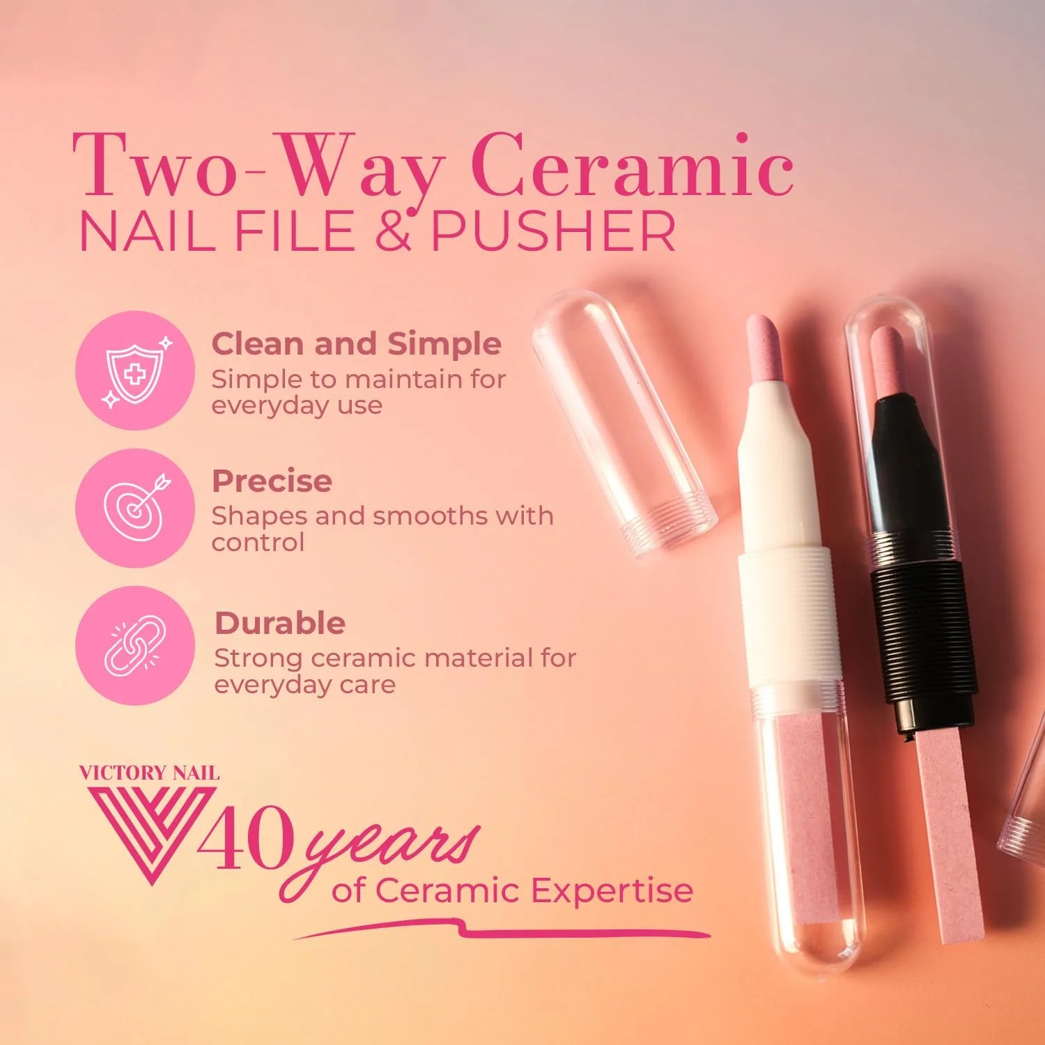 دو عدد سوهان و عقب‌راننده ناخن سرامیکی Victory (مشکی) ابزار مانیکور و پدیکور حرفه ای