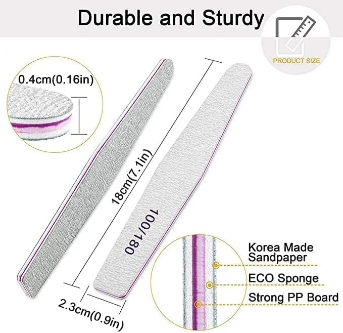سوهان ناخن حرفه ای Beibi، بسته 12 عددی، بنفش، سمباده و سنگ سنباده، زبر و متوسط، مناسب برای استفاده در منزل و سالن