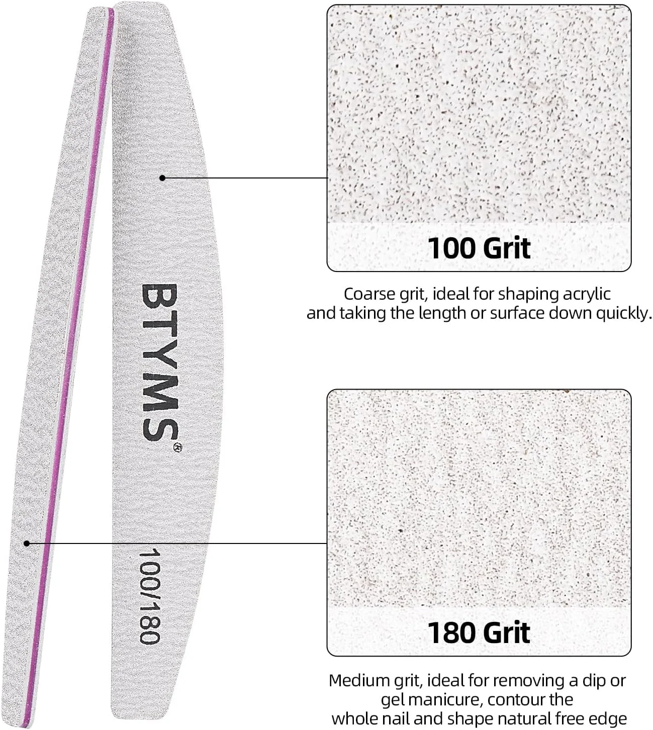 بسته 25 عددی سوهان ناخن BTYMS، دو طرفه، درجه زبری 100/180، ابزار مانیکور