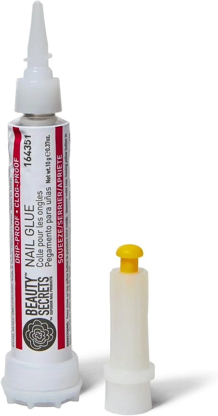 چسب ناخن ضد چکه و گرفتگی بیوتی سکرت (تک بسته) همراه با سوهان ناخن مشکی کوسن دار متوسط زبر 180/100 گریت از بیوتی سکرت