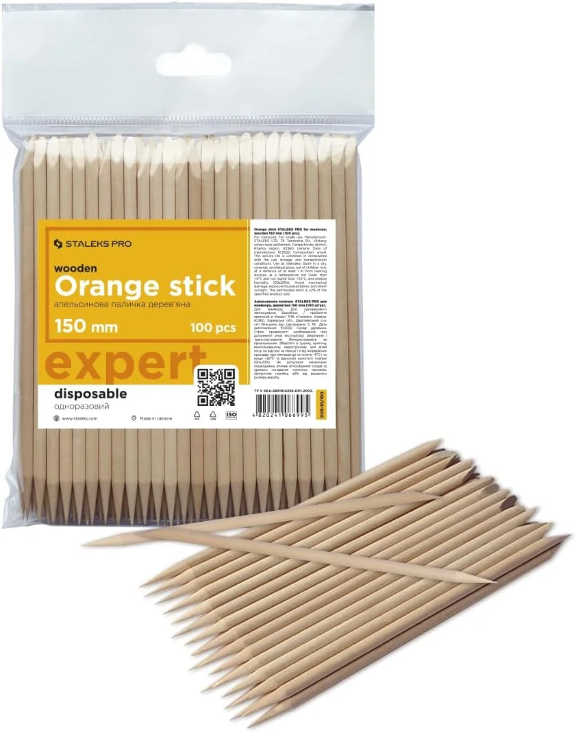 گوشه گیر چوبی مانیکور استالکس پرو نارنجی، 150 میلی متر، بسته 100 عددی